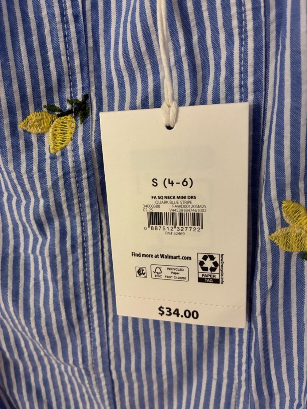 Women’s Free Assembly Blue Striped Lemon Embroidered Dress - Picture 5 of 11